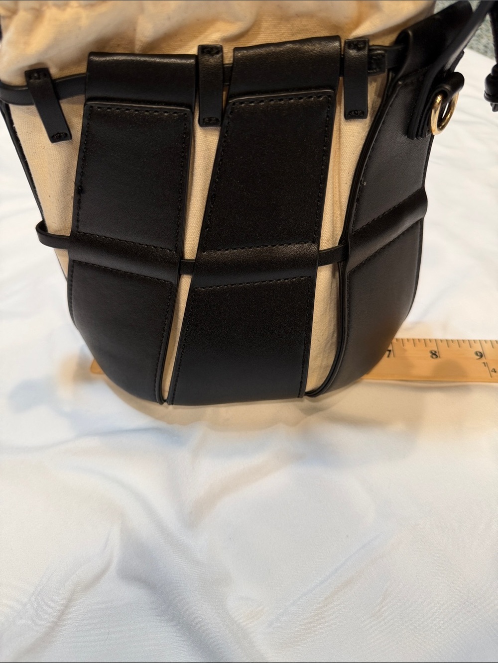 Zara Black Leather Paneled Bucket Bag Optional Crossbody Cream Colored Insert - Picture 9 of 12